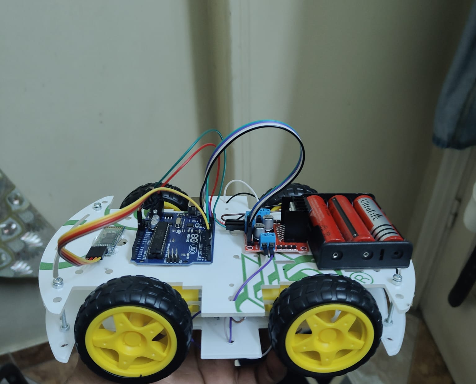Arduino Bluetooth RC car project on a workbench