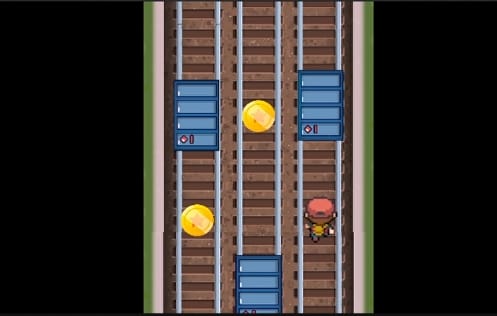 Subway-style 2D game with obstacles and scoring